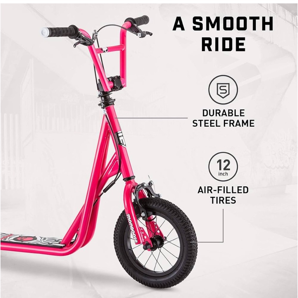Vibrant Pink Steel Frame Scooter with Air-Filled Wheels